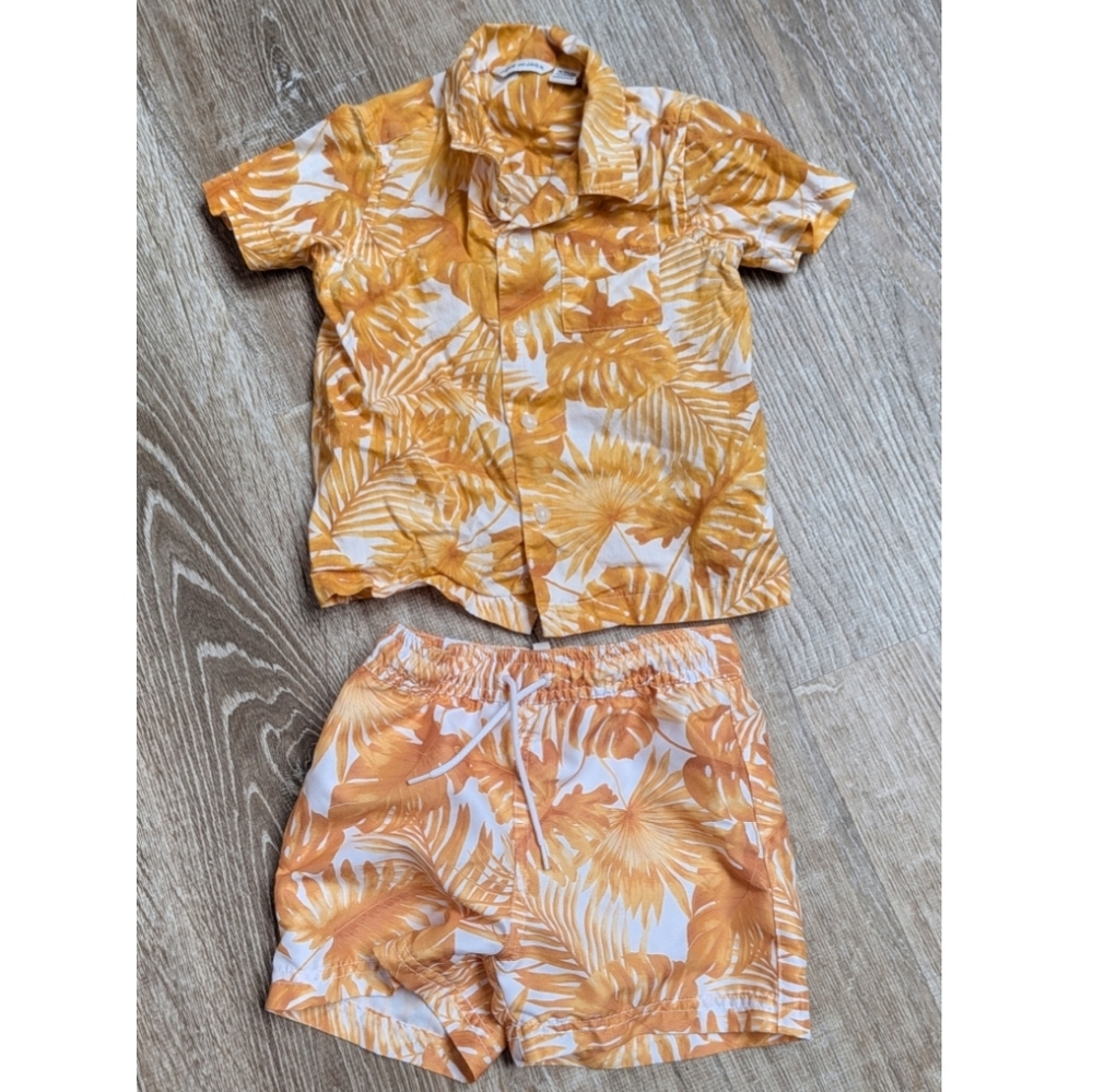 Janie And Jack The Palm Cabana Shirt And Swim Bottoms Size 18 - 24 Months